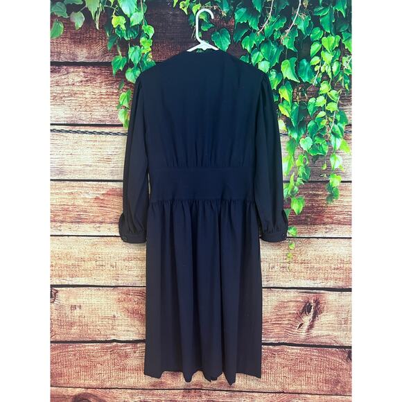 Vintage *NWT* Adele Simpson 100% Wool Navy Blue Button Detail Midi Dress Size 6 - Picture 5 of 5